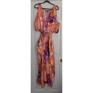 Eloquii Jumpsuit Women's Size 28 Orange Purple Multicolored Sleeveless Cutout
